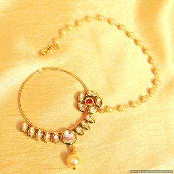 Kundan Meenakari Pearl Bridal Nose Ring 1
