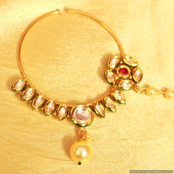 Kundan Meenakari Pearl Bridal Nose Ring 2