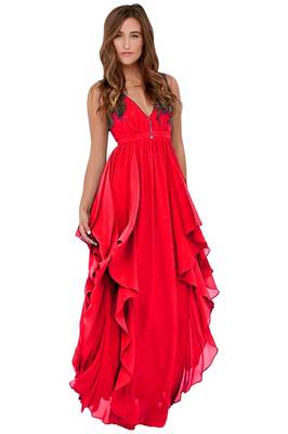 Red Georgette plain Goun 1