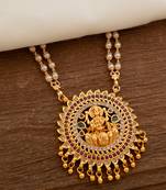 Off-white pearl necklace LONG with big laxmi pendant one gram gold
