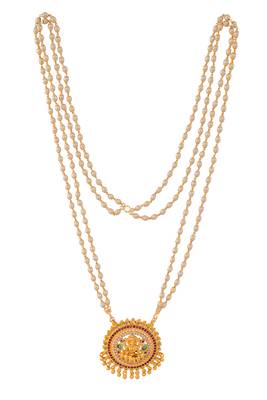 Off-white pearl necklace LONG with big laxmi pendant one gram gold 3