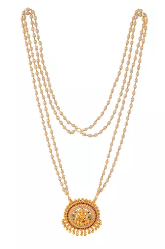 Off-white pearl necklace LONG with big laxmi pendant one gram gold