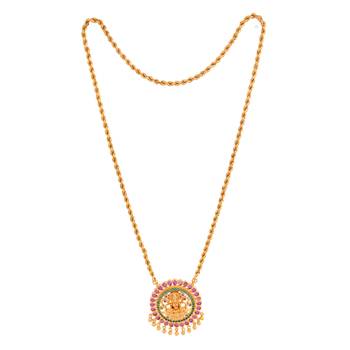 Golden rope chain MEDIUM length with big Laxmi pendant one gram gold 3