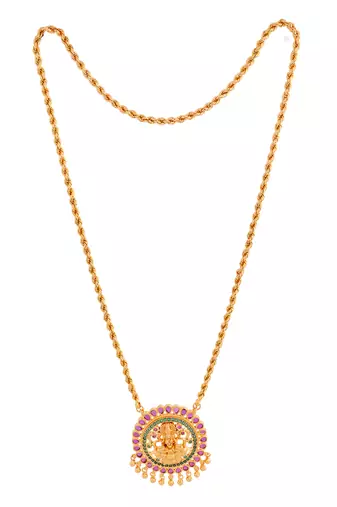 Golden rope chain MEDIUM length with big Laxmi pendant one gram gold
