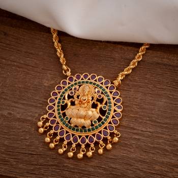 Golden rope chain MEDIUM length with big Laxmi pendant one gram gold 4