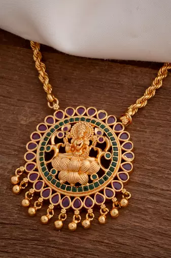 Golden rope chain MEDIUM length with big Laxmi pendant one gram gold