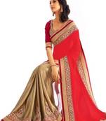 Red embroidered pure georgette saree With Blouse