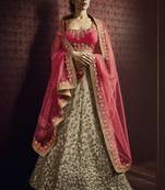 beige embroidered net unstitched lehenga