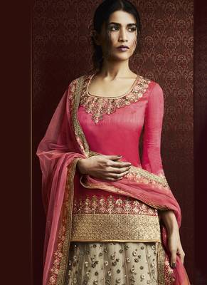 beige embroidered net unstitched lehenga 4