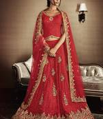 dark blood red embroidered net unstitched lehenga