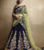 Dark Navy Blue Embroidered Velvet Unstitched Lehenga