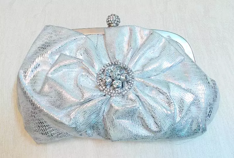 Designer brand crocodile pattern silver bow  clutch purse bag
