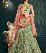 green embroidered art silk unstitched ghagra-choli