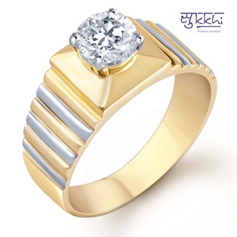 Sukkhi Gold and Rhodium Plated Solitaire CZ Ring for Men(128GRK650)
