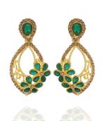 Excellent Green Colour Stone Studed Alloy  Ear Hangings for Girls & Women