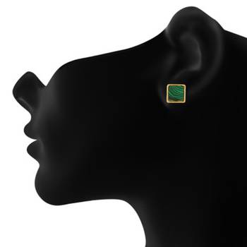 Chic and Trendy Green Colour Square Shape Alloy Ear Studs for Girls & Women 3