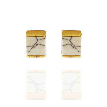 Modish White Colour Cube with Gold Plated Alloy Ear Studs for Girls & Women 1