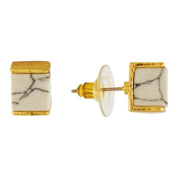Modish White Colour Cube with Gold Plated Alloy Ear Studs for Girls & Women 2