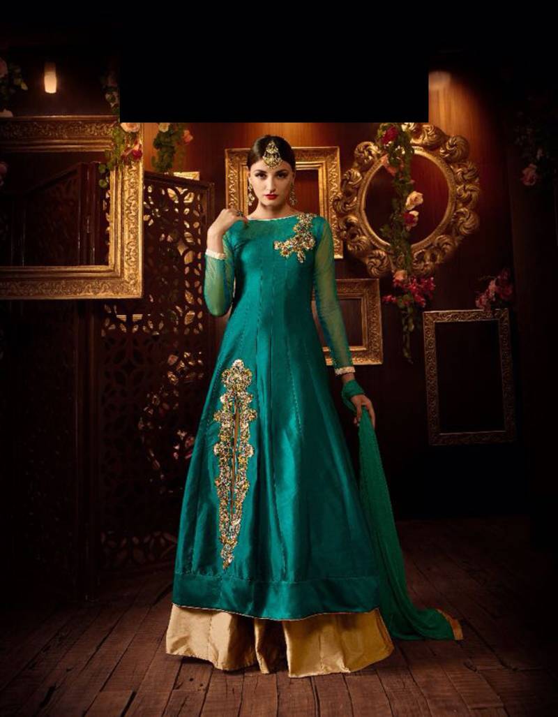 Golden tapetha silk embroidery unstitched lehenga choli