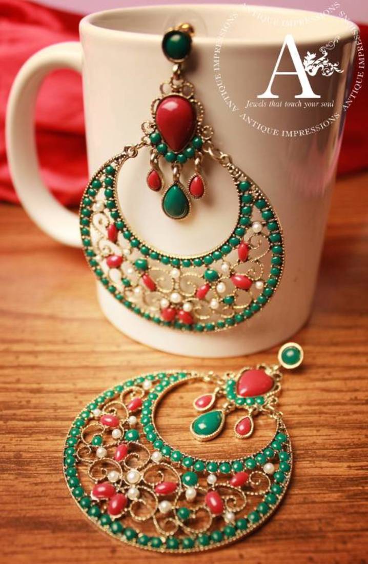 Ruby Emerald Round Earrings, Kundan Earrings designed by Antique Impressions