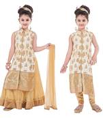 Cream embroidery and print dupion with netted fabric mastani dress kids girls