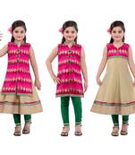 Pink embroidery and print dupion with netted fabric mastani dress kids girls