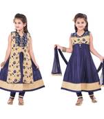 Navy embroidery and print dupion with netted fabric mastani dress kids girls