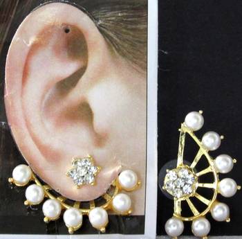White Pearl Flower Stone Ear - Cuff Earring 1