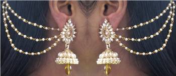 Yellow Drop Jhumka With Pearl Ear Chain Earring 1