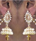 Yellow Drop Jhumka With Pearl Ear Chain Earring
