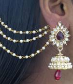 Maroon Drop Jhumka With Pearl Ear Chain Earring