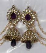 Purple Drop Jhumka with Pearl Ear Chain Earring