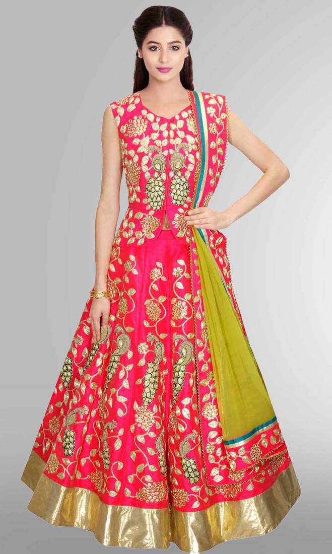 pink embroidered art_silk unstitched ghagra-choli