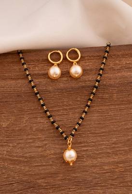 Black beads mangalsutra (with cap) SHORT) and earrings set one gram gold 1