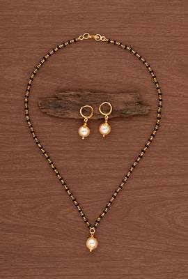 Black beads mangalsutra (with cap) SHORT) and earrings set one gram gold 2