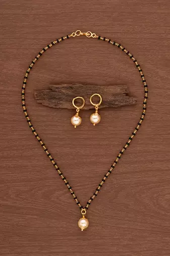Black beads mangalsutra (with cap) SHORT) and earrings set one gram gold