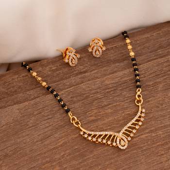 Diamond pendant mangalsutra SHORT and earrings set one gram gold 1