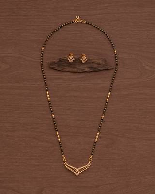 Diamond pendant mangalsutra SHORT and earrings set one gram gold 2