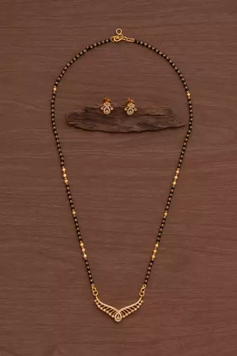 Diamond pendant mangalsutra SHORT and earrings set one gram gold
