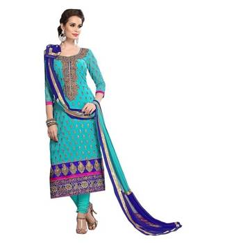 Blue georgette embroidered semi stitiched salwar 1