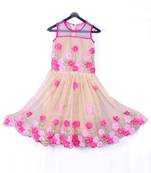 Chiku color net fabric ribbon flower embroidrery work frock