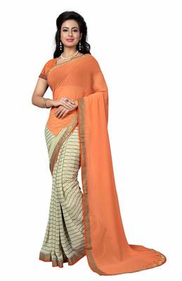 Orange Printed Georgette Saree With Blouse 1