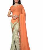 Orange Printed Georgette Saree With Blouse
