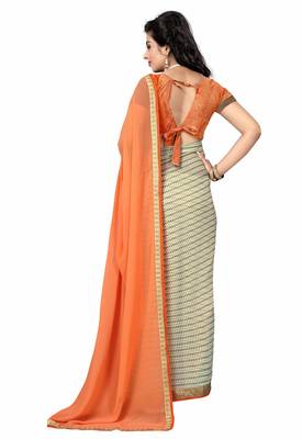 Orange Printed Georgette Saree With Blouse 2
