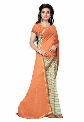 Orange Printed Georgette Saree With Blouse 3