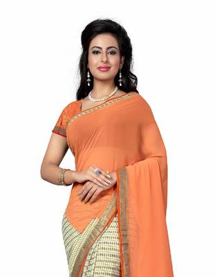 Orange Printed Georgette Saree With Blouse 4