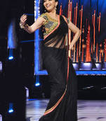 Black embroidered linen saree with blouse