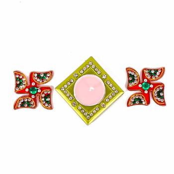 Acrylic swastika and diya 1