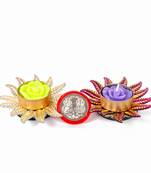 Traditional two floating diya with silver plated lakshmi ganesha coin