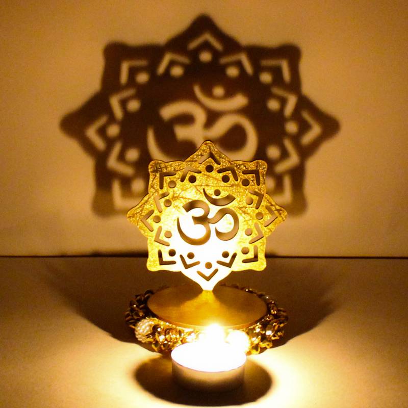 Exclusive shadow diya tealight candle holder of removable om